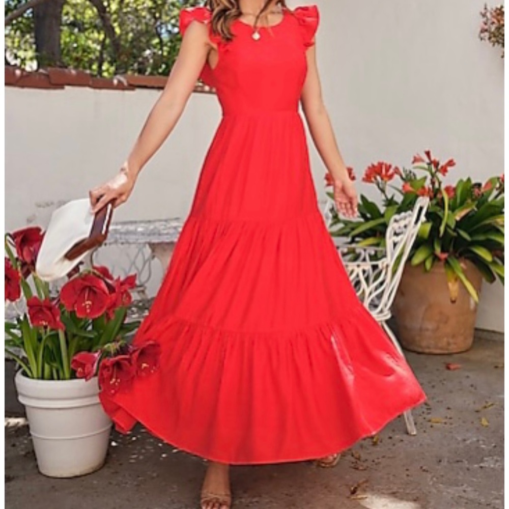 Express Tiered Ruffle Cutout Back Maxi Dress